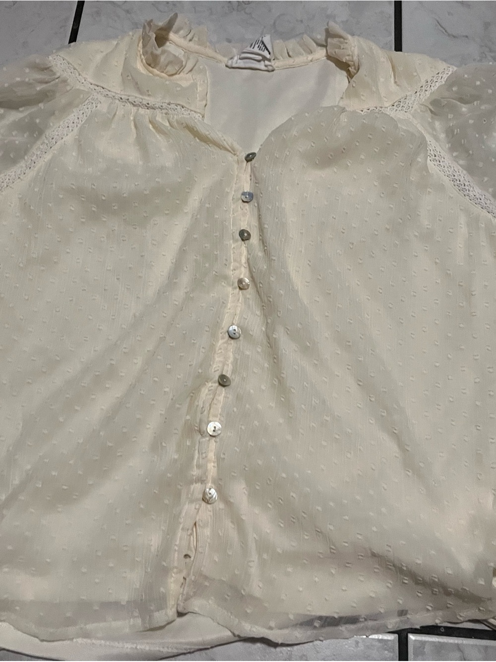 Delicate Cream Swiss Dot Button-Front Blouse